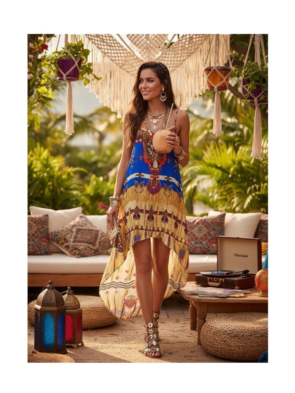 new Shahida Paridesเผ Navajo Print Silk Hi Lo Slip Cami Maxi Dressเผ S M เผ RHOBH เผ